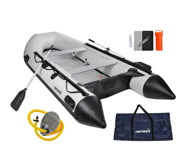 NEMAXX® Profesjonalna Łódź pneumatyczna 380 cm – Dmuchana 5-osobowa łódź wiosłowa