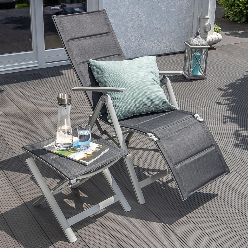 Krzesło leżak ogrodowy VANAGE z podnóżkiem składany
