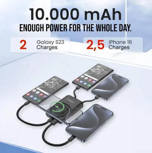 Powerbank USB-C [10 000 mAh] – z kablem – bezprzewodowy 20 W